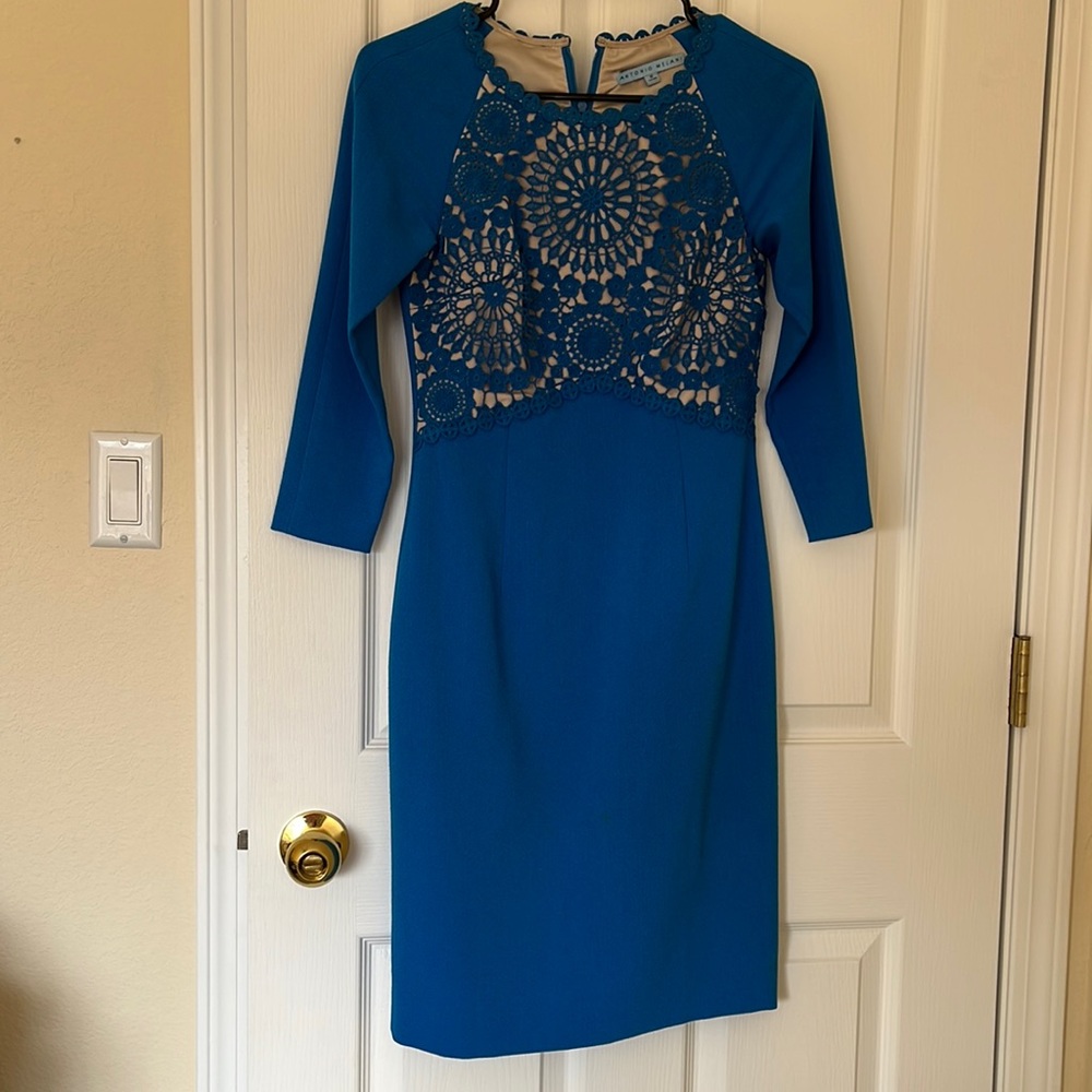 Antonio Melani blue, crocheted dress